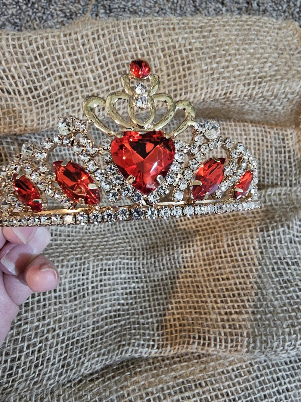 Red Gemmed Gold Tiara Crown